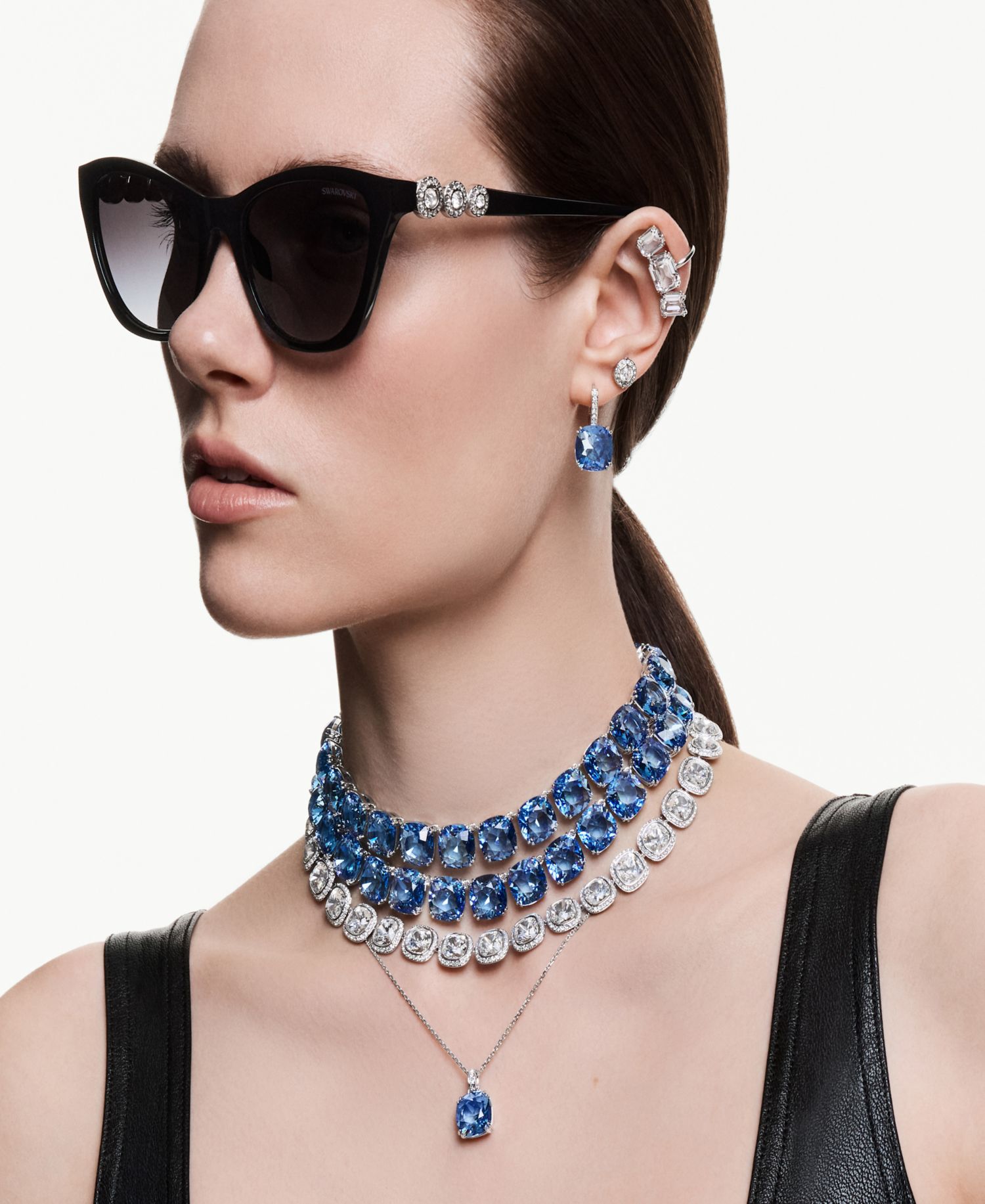 Gold-Tone Plated Blue Crystal Necklace
