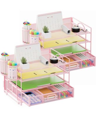 Metal Mesh Desk Organizer 4 Tier Sliding Trays Drawer Space Saving