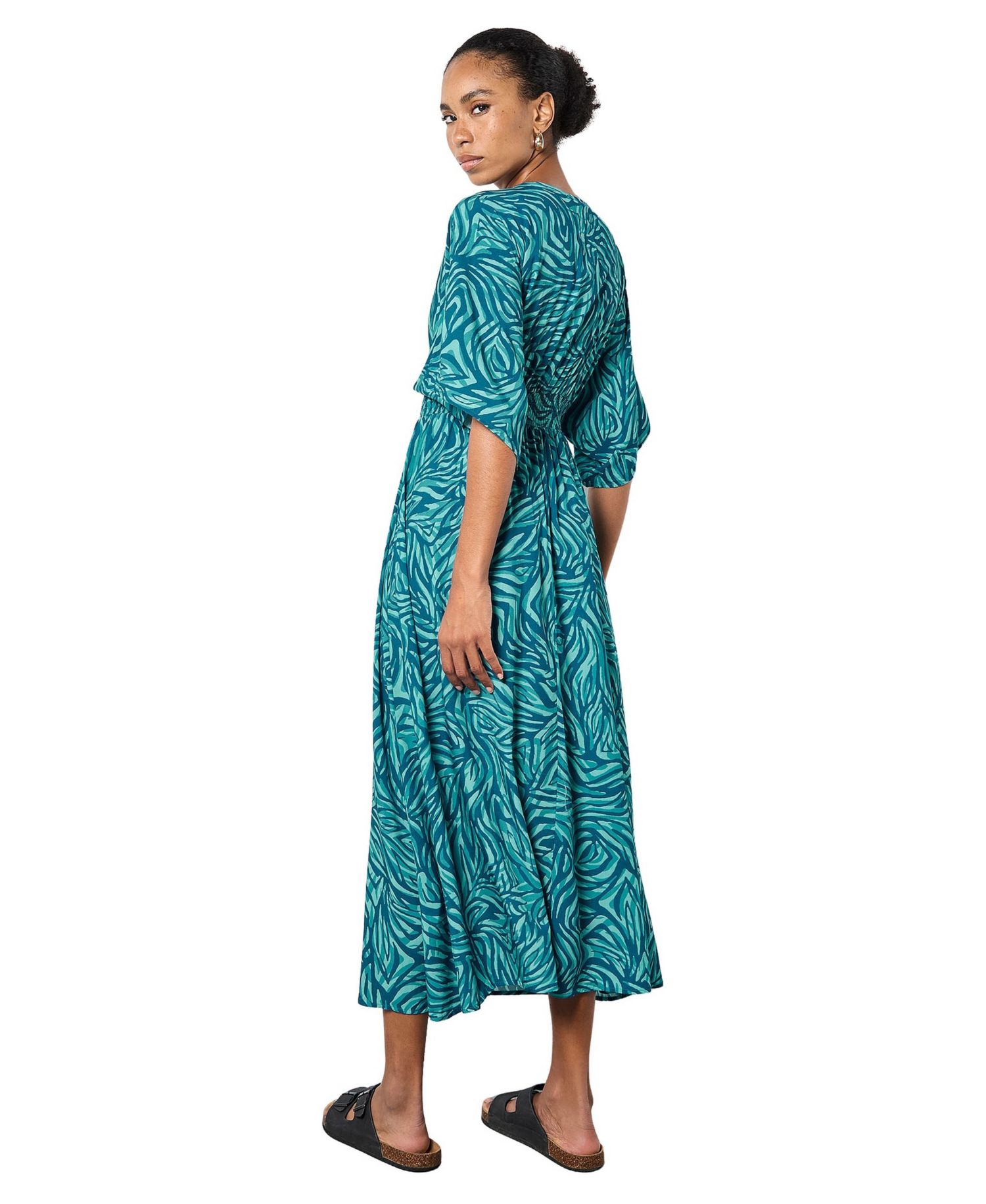 Women's Zebra-Print Smocked-Waist V-Neck Maxi Dress