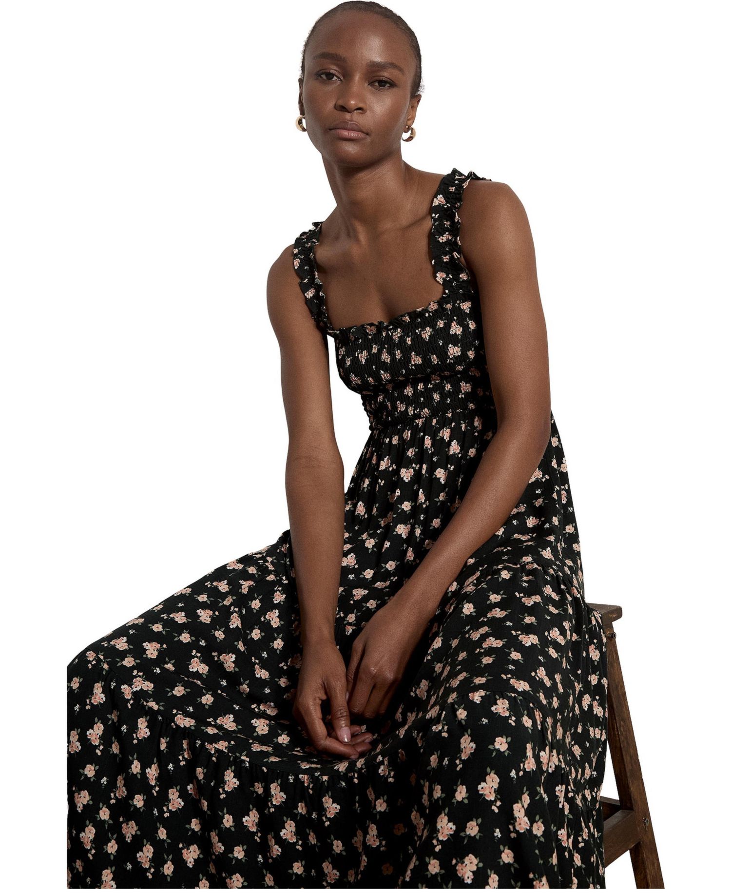 Women's Floral-Print Square Neck Smocked Midi Dress