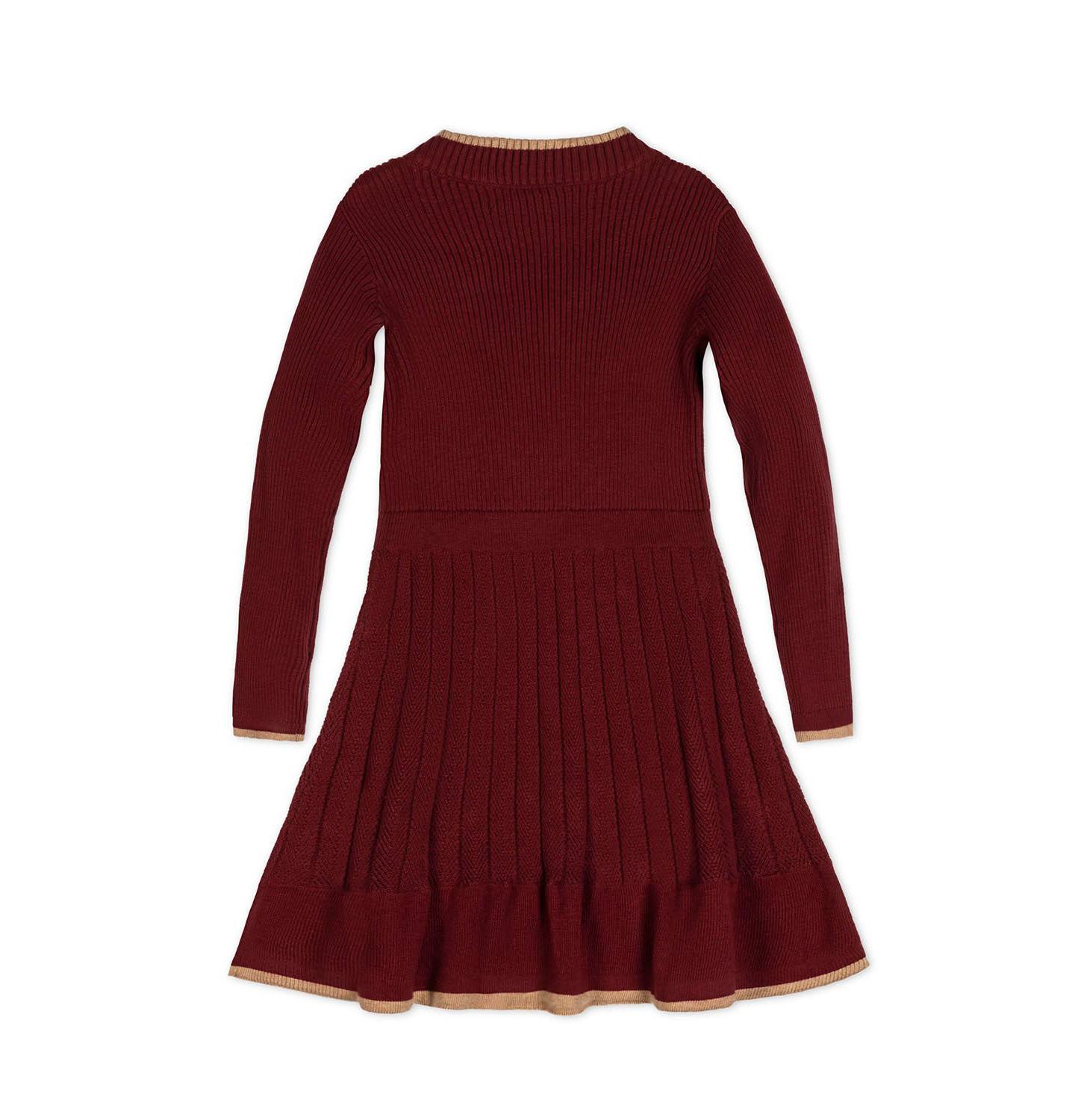 Платье Hope & Henry Organic Mock Neck Flounce Hem Sweater Dress для девочек, цвет: Тёмно-бордовый — фото 6