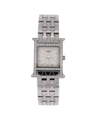 Pre-Owned Hermes Heure H Quartz Watch in Stainless Steel with Diamond Bezel 21mm