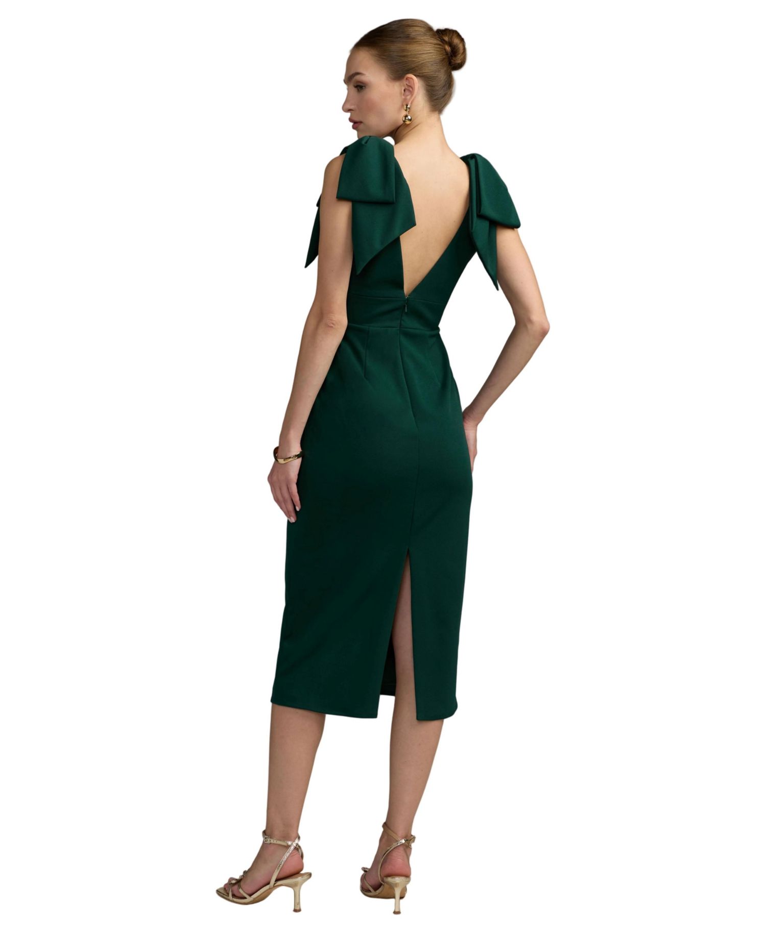 Petite Statement-Bows V-Neck Sleeveless Midi Dress