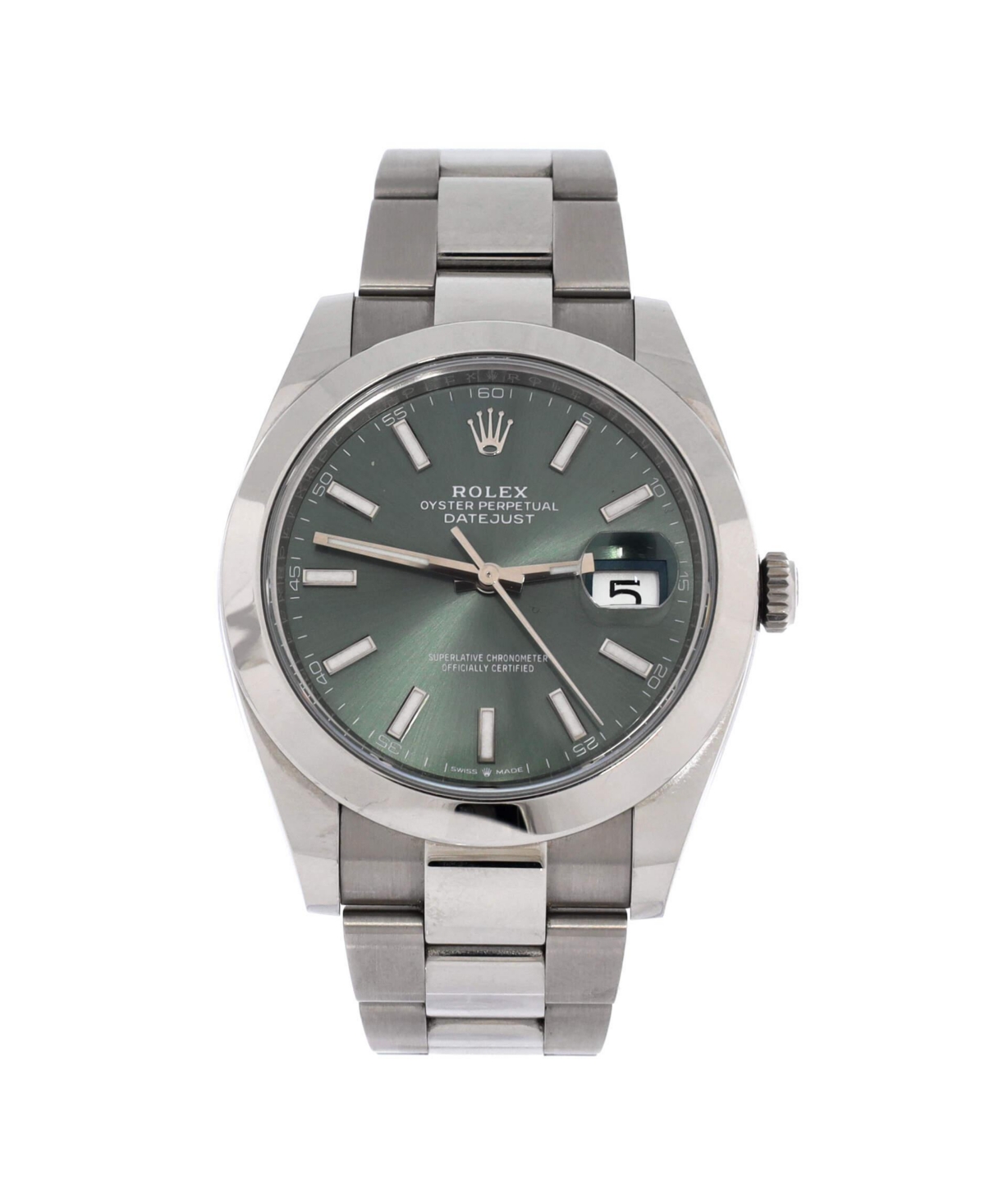 PreOwned Rolex Oyster Perpetual Datejust Mint Green Automatic Watch in Stainless Steel 41mm  Dial color green