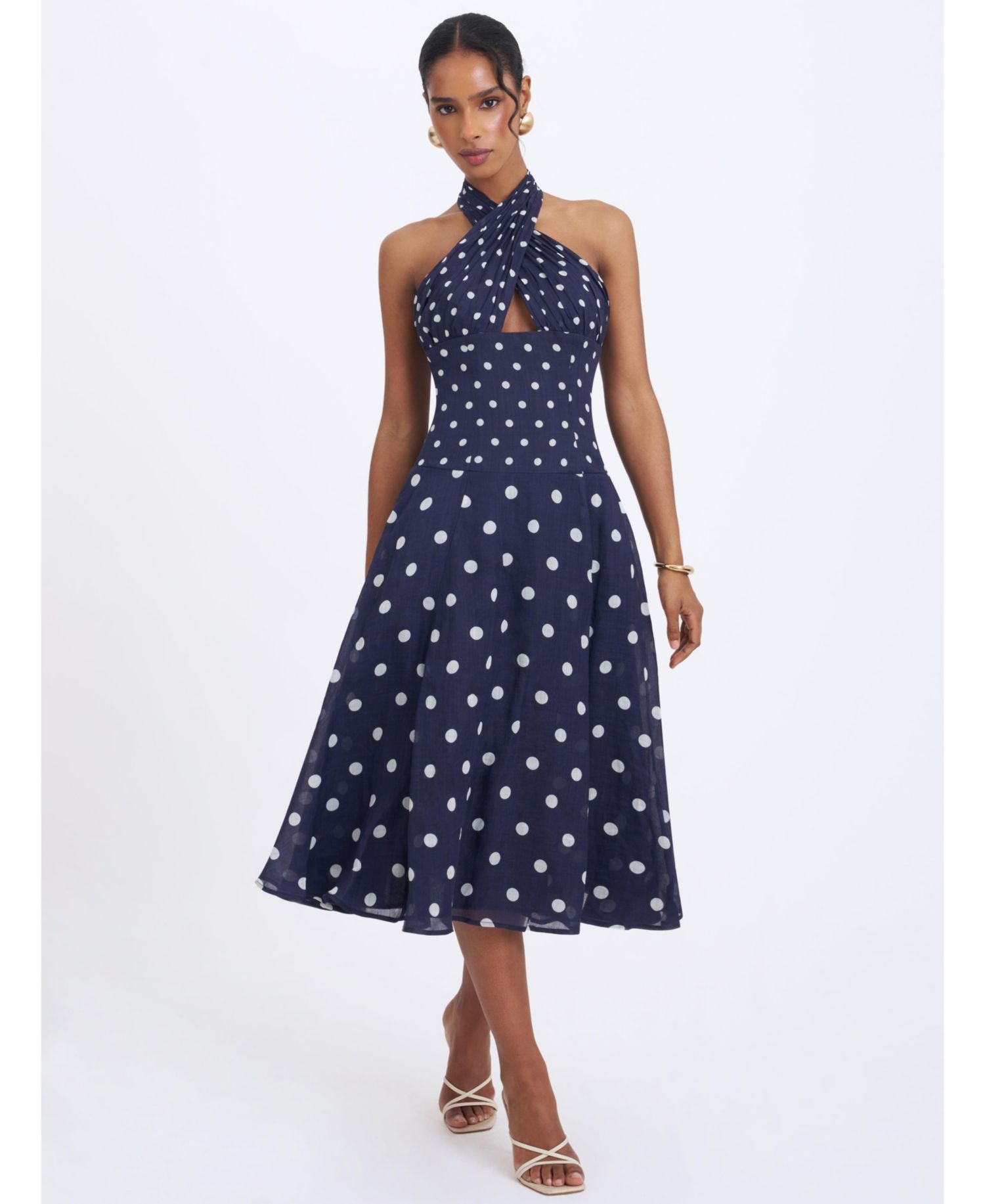 Women's Nuri Polka-Dot Halter A-Line Midi Dress