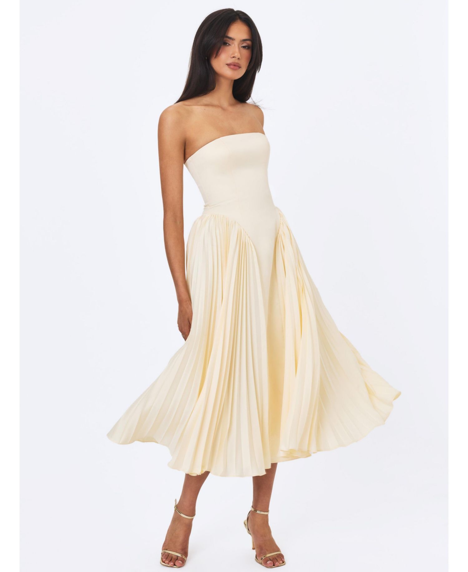 Women's Marnie Strapless Pleated Satin Midi Dress