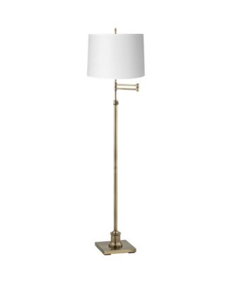 Swing Arm Floor Lamp 70" Tall Antique Brass White Mica Paper Drum Shade for Living Room Reading Bedroom
