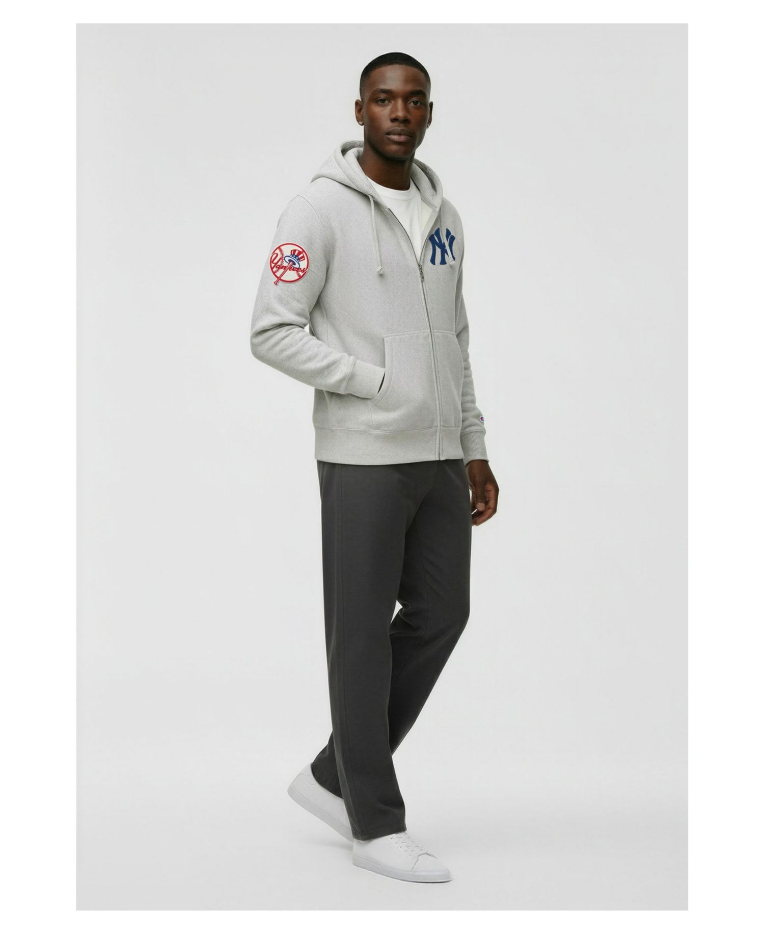 Men's Gray New York Yankees Reverse Weave Chenille Full-Zip Hoodie