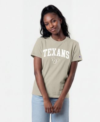 Women's Houston Texans Cocoa Butter Crewneck Screen-Print Graphics T-Shirt