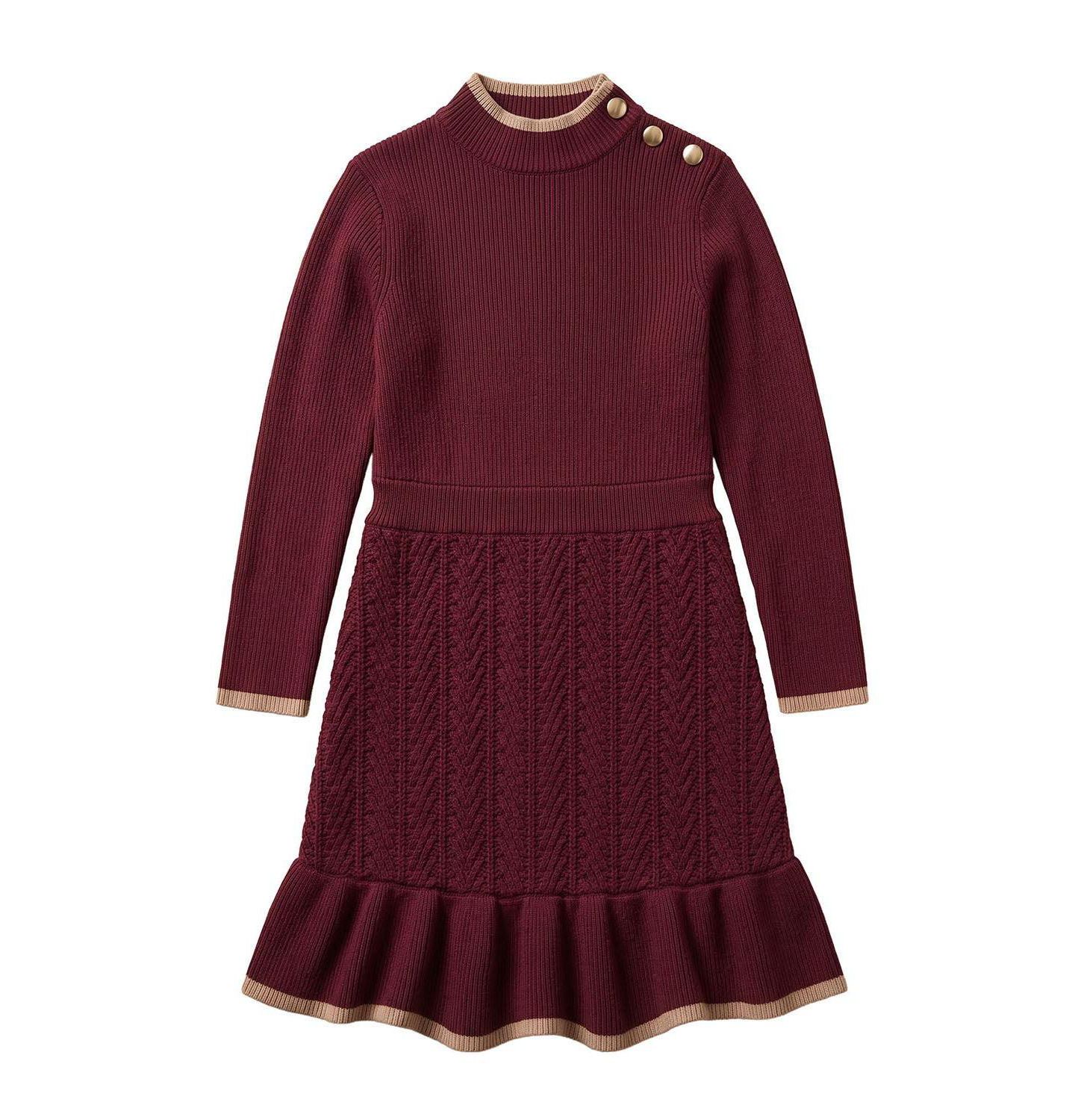 Платье Hope & Henry Organic Mock Neck Flounce Hem Sweater Dress для девочек-малышей, цвет: Тёмно-бордовый — фото 1