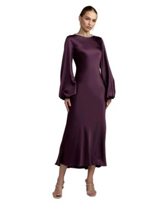 Women's Crystal-Embellished High-Neck Satin Maxi Dress