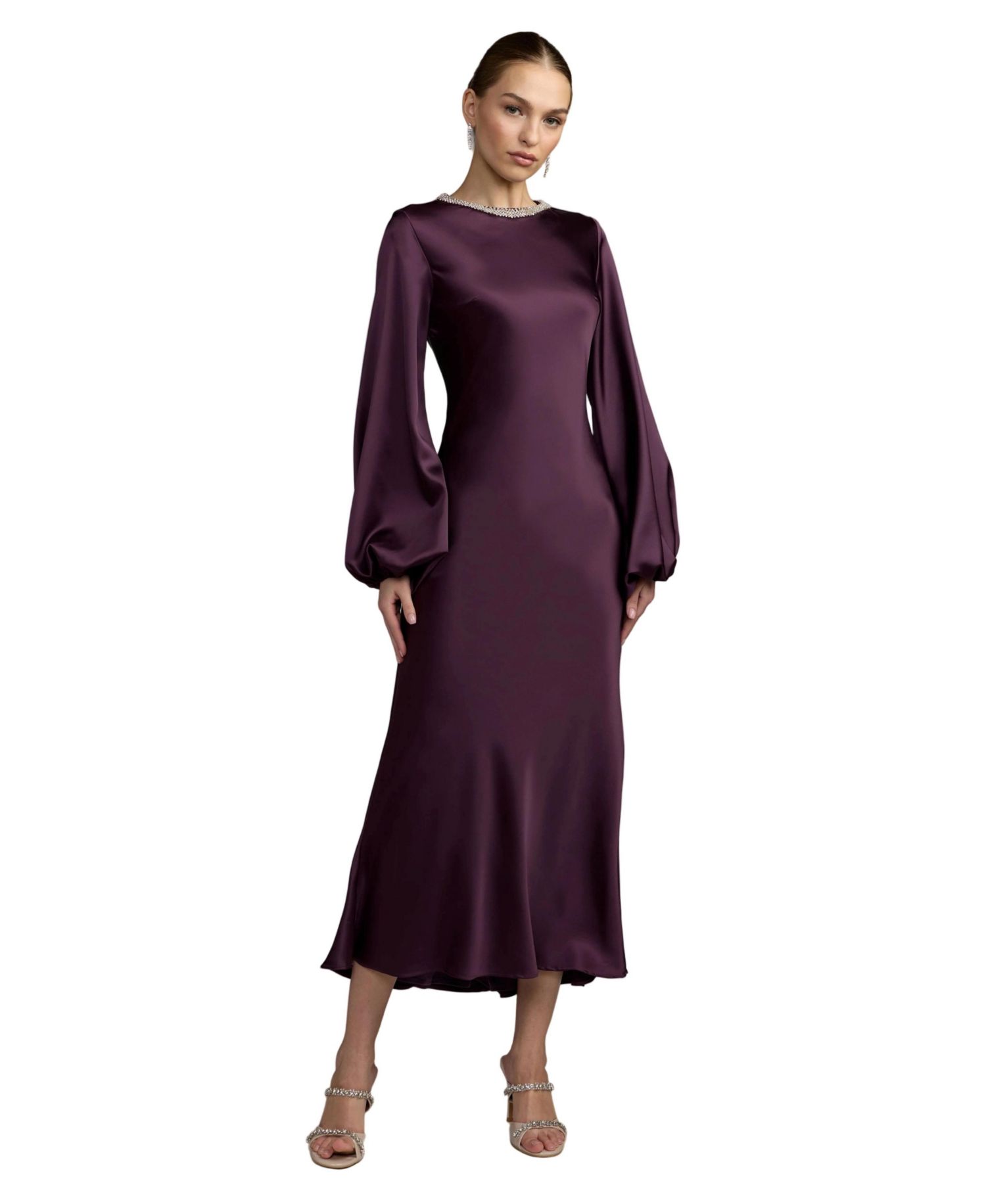Women's Crystal-Embellished High-Neck Satin Maxi Dress