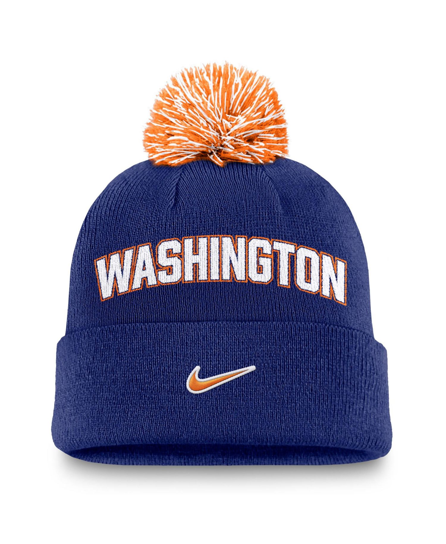 Men's Royal Washington Nationals Peak Cuffed Knit Hat with Pom