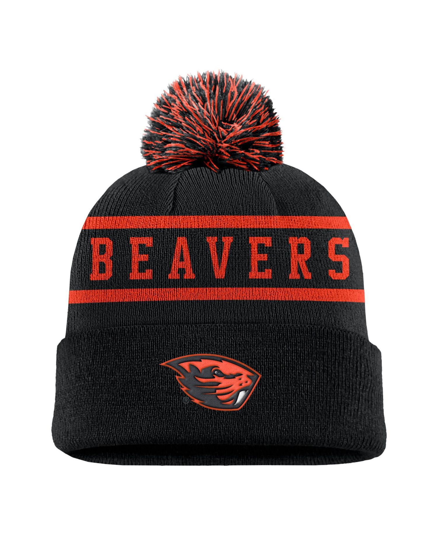 Men's Black Oregon State Beavers Peak Cuffed Knit Hat with Pom