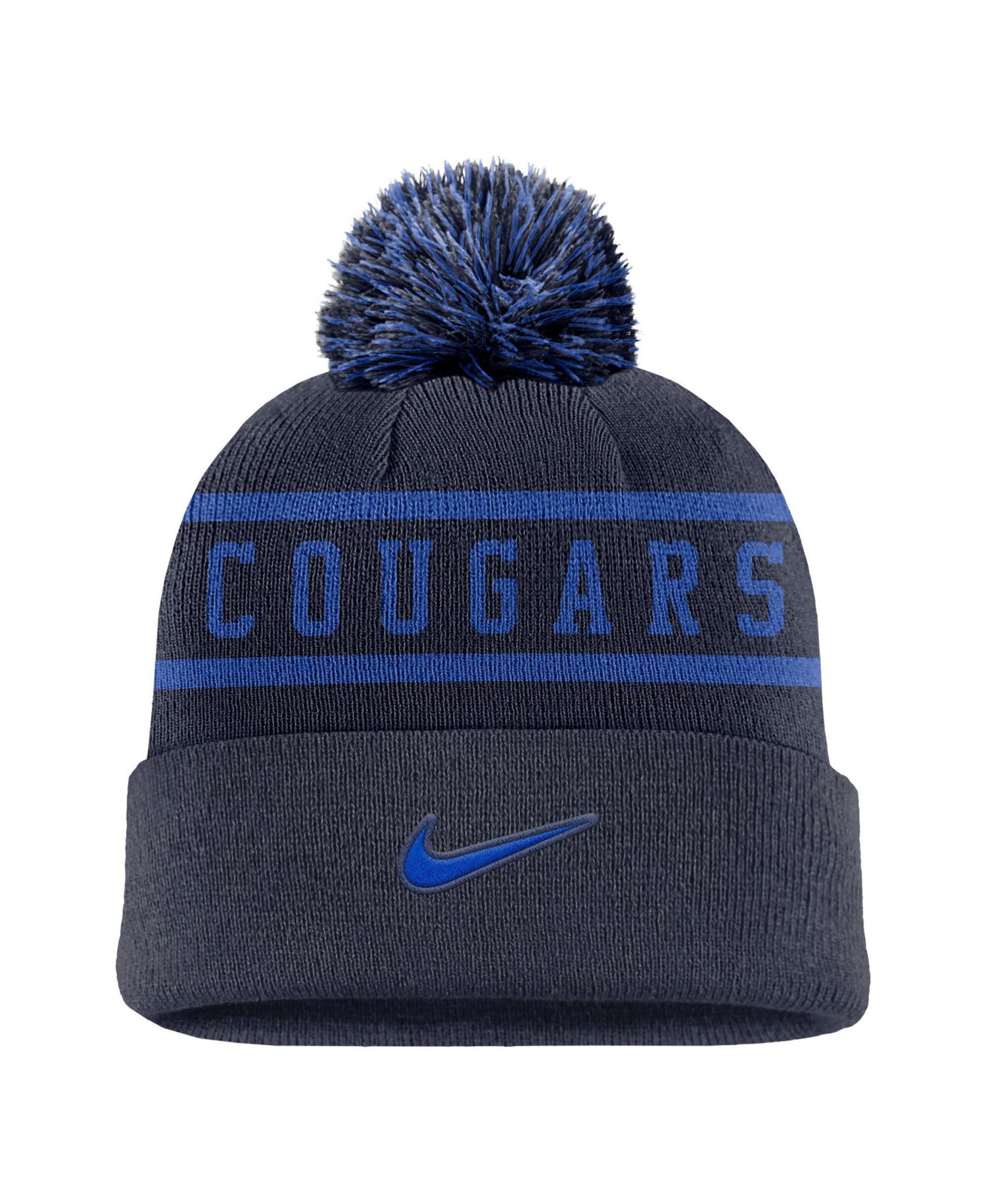 Men's Navy BYU Cougars Peak Cuffed Knit Hat with Pom