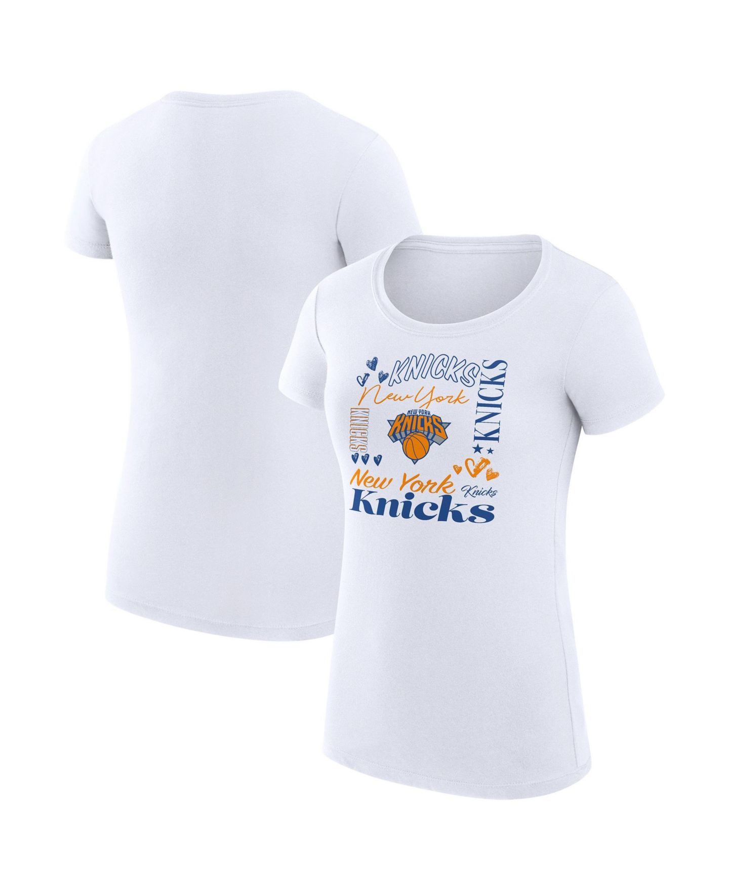 Женская футболка G-III 4Her by Carl Banks White New York Knicks Super-Slim Fit Lightweight Team Name Collage Graphic — фото 1