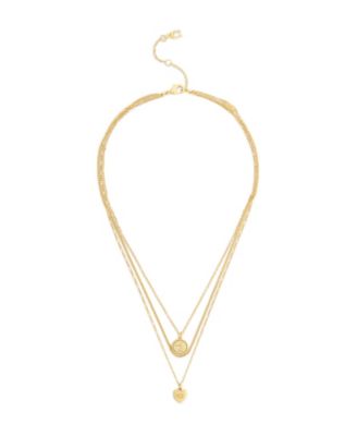Gold Heritage Coin Heart Charm Layered Necklace