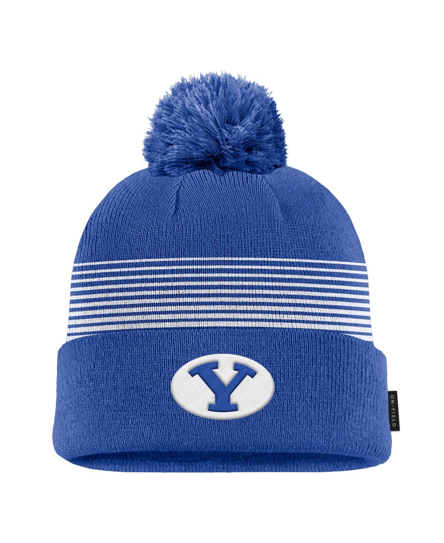 Мужская шапка Nike Royal BYU Cougars 2026 On-Field Peak Cuffed Knit Hat with Pom — фото 1
