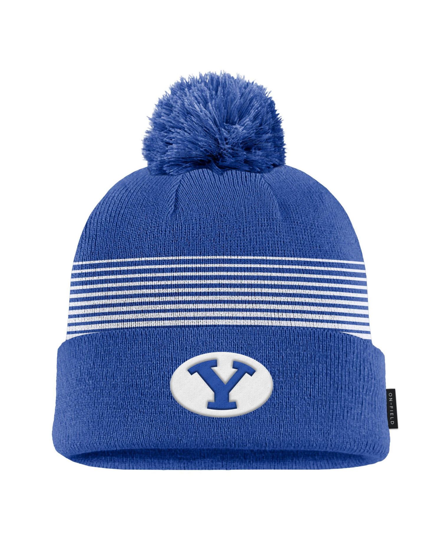 Men's Royal BYU Cougars 2026 On-Field Peak Cuffed Knit Hat with Pom
