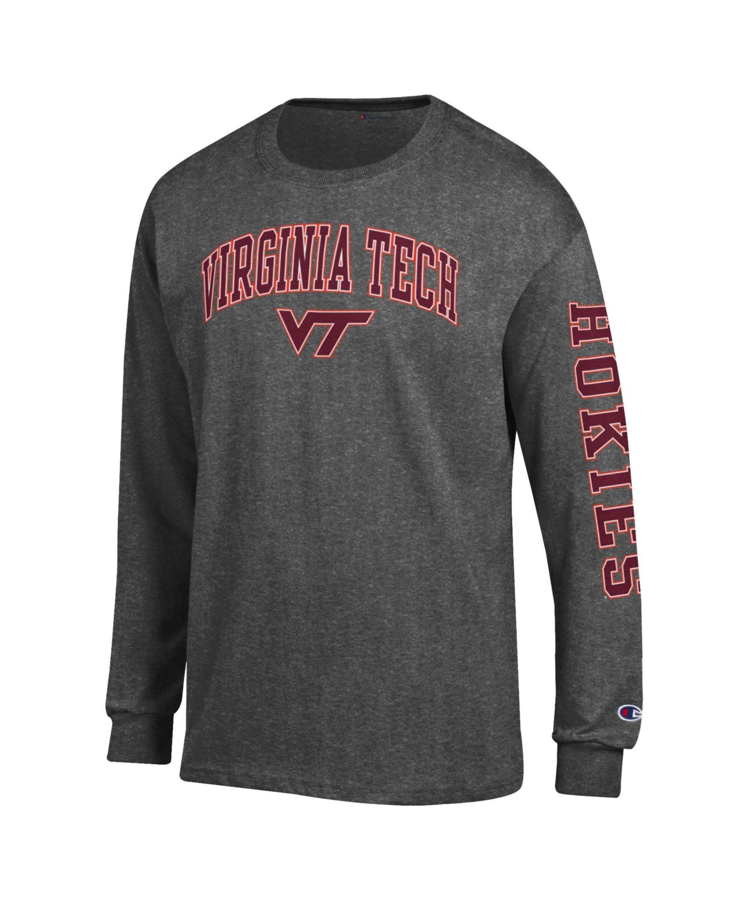 Men's Virginia Tech Hokies Arch Over Logo 2-Hit Long-Sleeve Crewneck T-Shirt