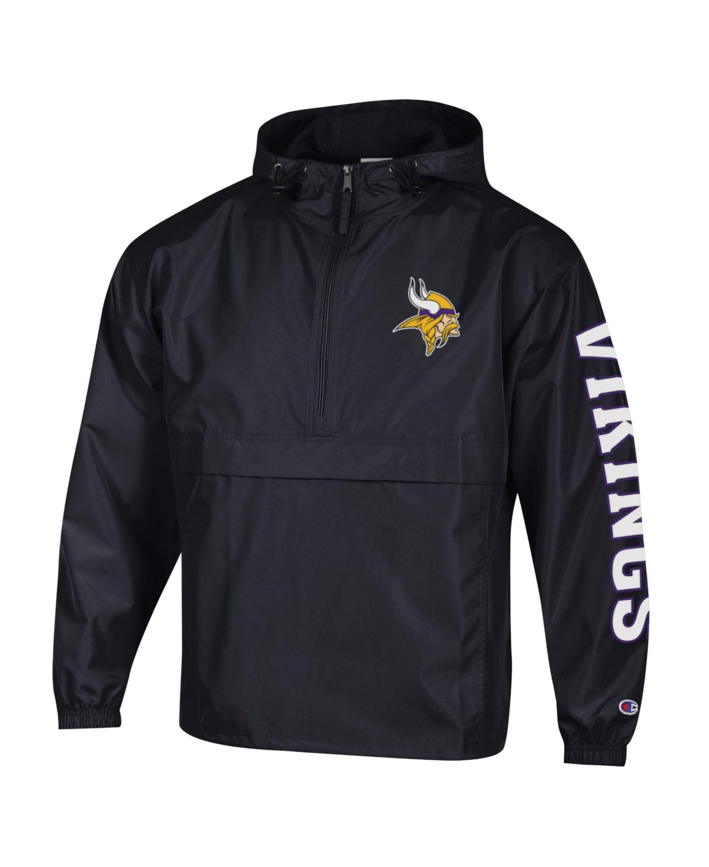 Мужская куртка Champion Black Minnesota Vikings Packable Hooded Windbreaker Half-Zip — фото 2