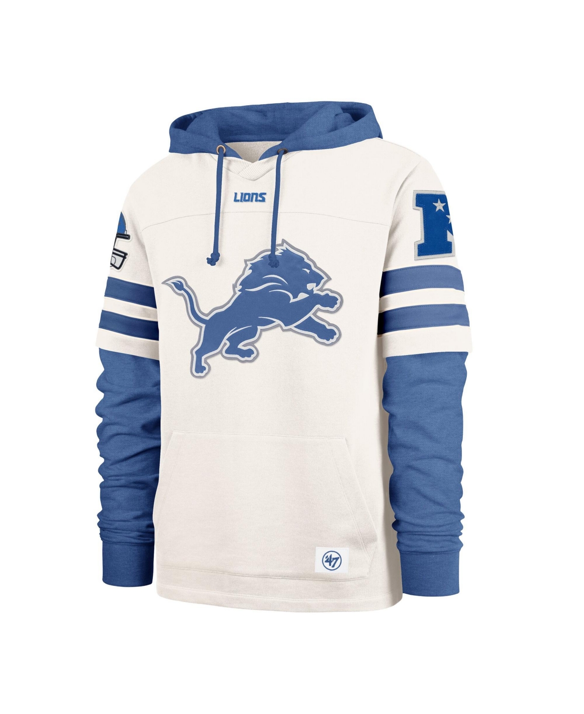 47 Brand Men's Cream Detroit Lions Split Zone Cornerback Duo Lacer Hoodie