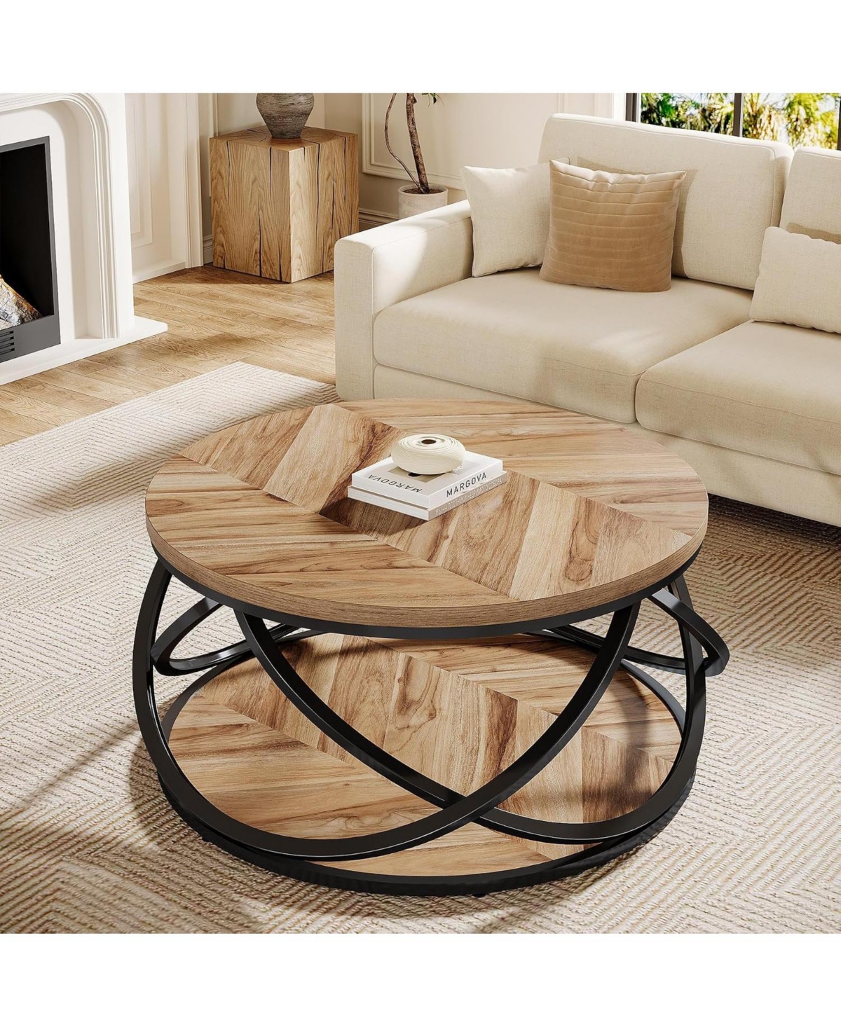Tribesigns 2-Tier Round Coffee Table, 31.5" Circle Center Table for Living Room, Small Space