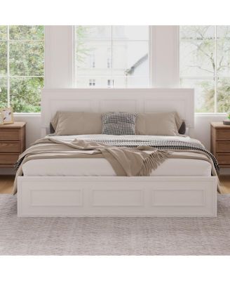 Queen Size Wood Bed with Adjustable Headboard and Frame