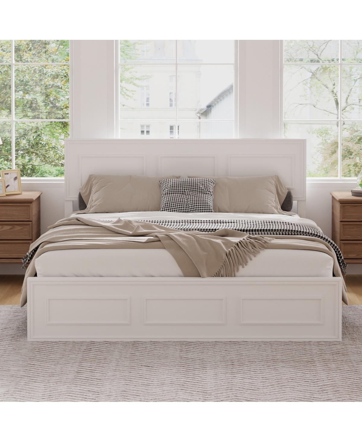 Streamdale Furniture Queen Size Wood Bed with Adjustable Headboard and Frame