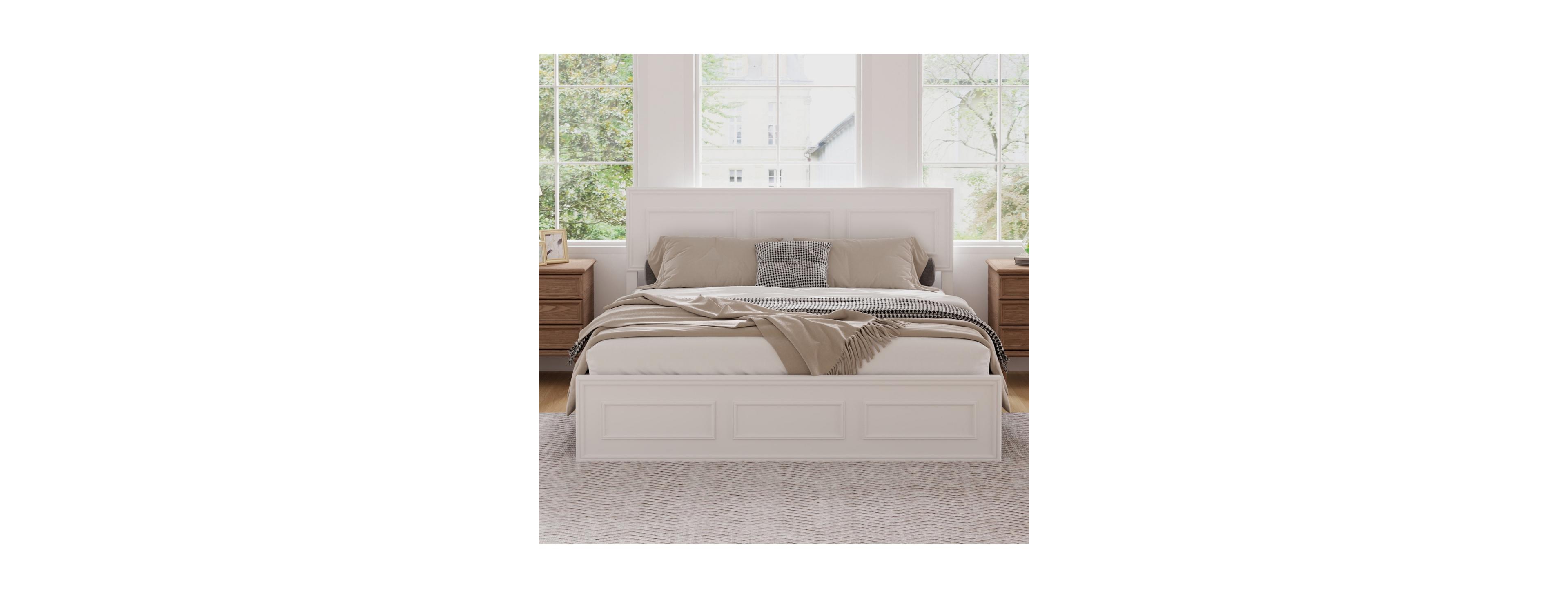 Streamdale Furniture Queen Size Wood Bed with Adjustable Headboard and Frame