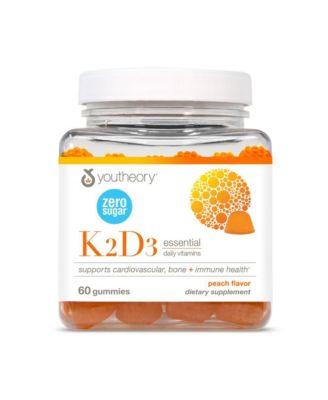 K2D3  Bone and Heart Health Support  Combines Vitamin D3 and Vitamin K2  Dairy, Soy and Gluten Free  Peach, 60 Vegetarian Gummies