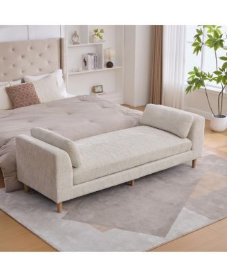 Modern Chenille Upholstered Daybed Bench with Bolster Pillows