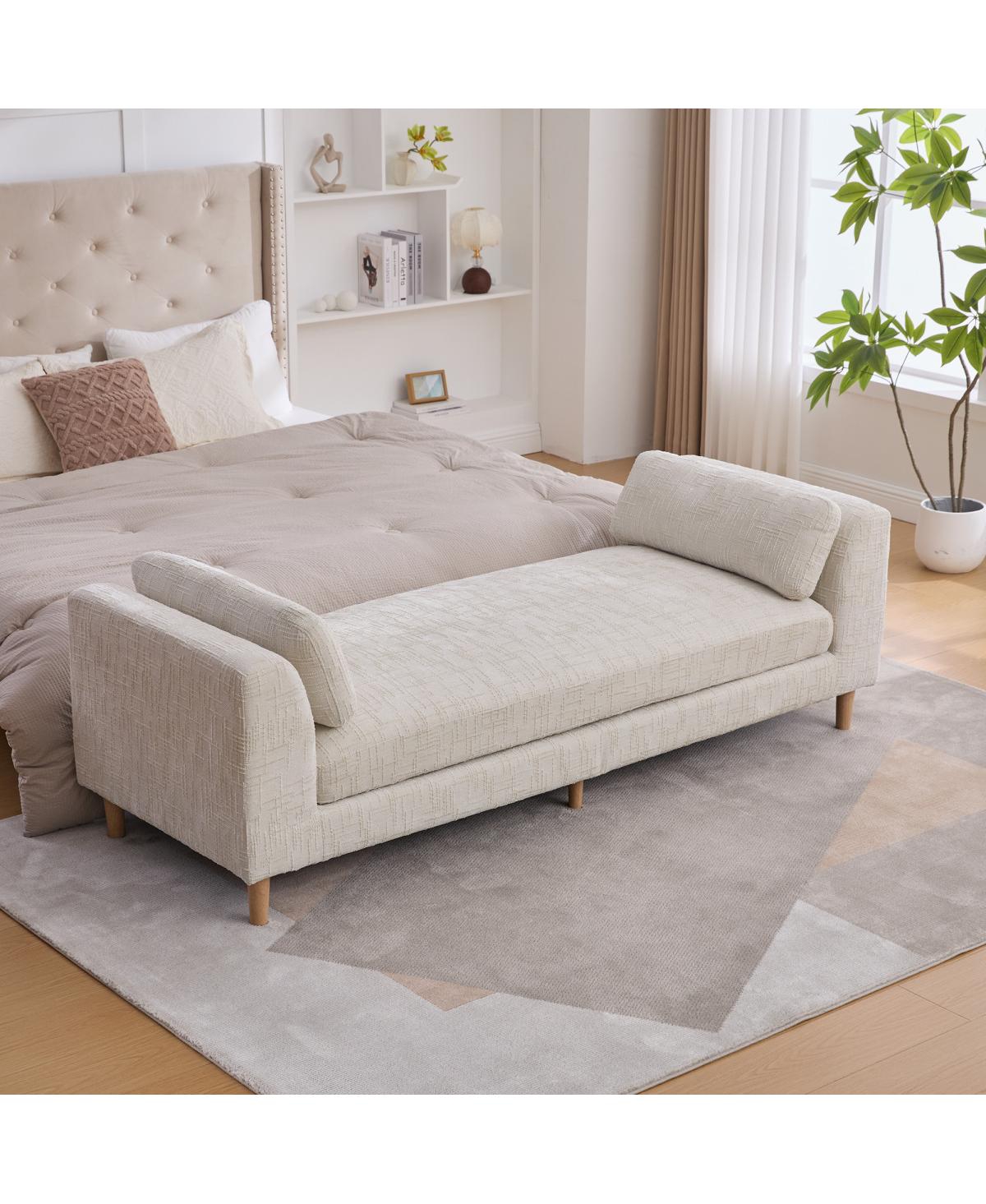 Streamdale Furniture Modern Chenille Upholstered Daybed Bench with Bolster Pillows