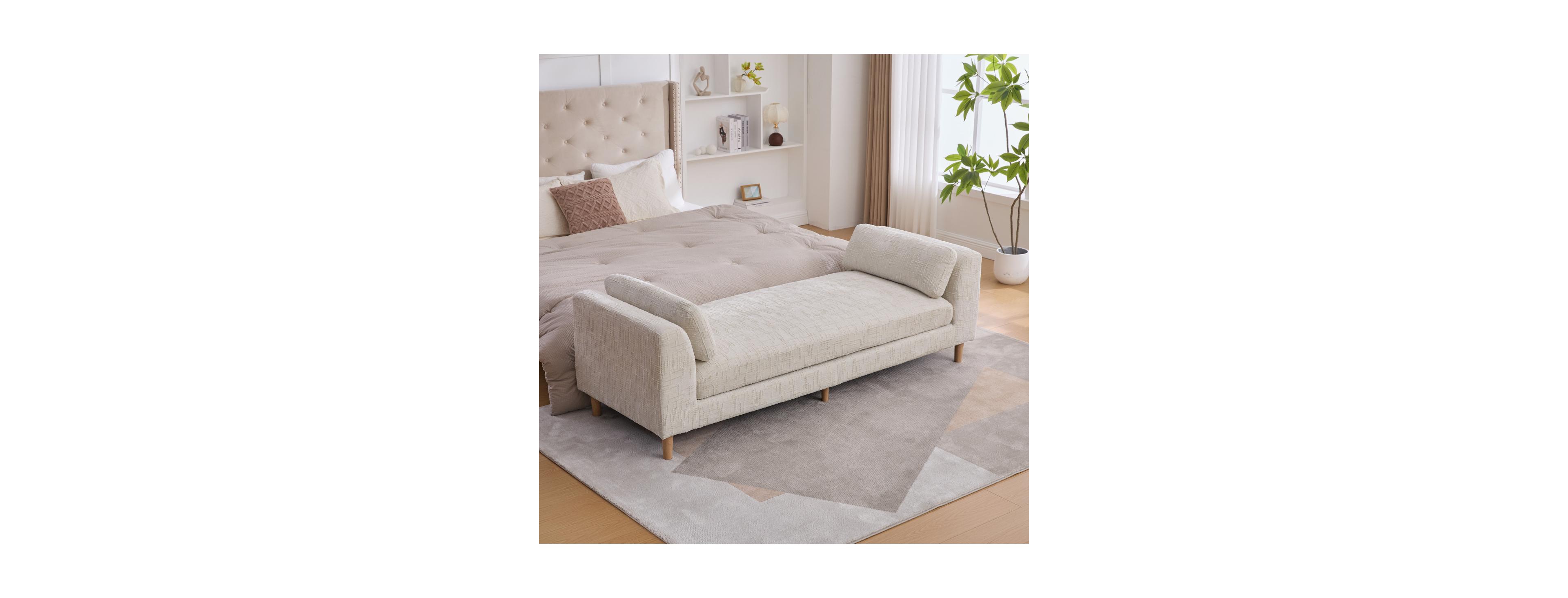 Streamdale Furniture Modern Chenille Upholstered Daybed Bench with Bolster Pillows