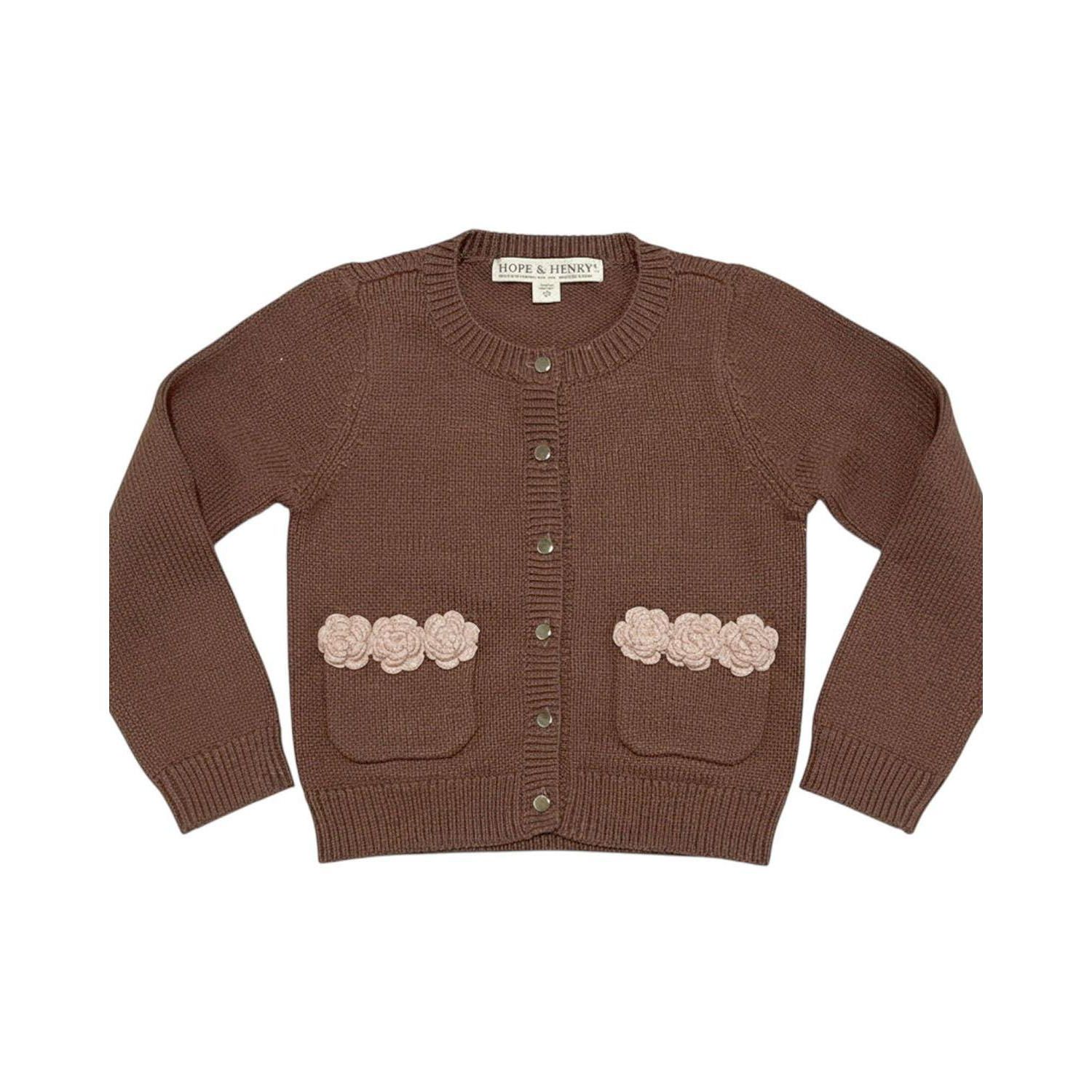 Little and Big Girls' (XXS-L) Organic Rosette Pocket Cardigan Sweater