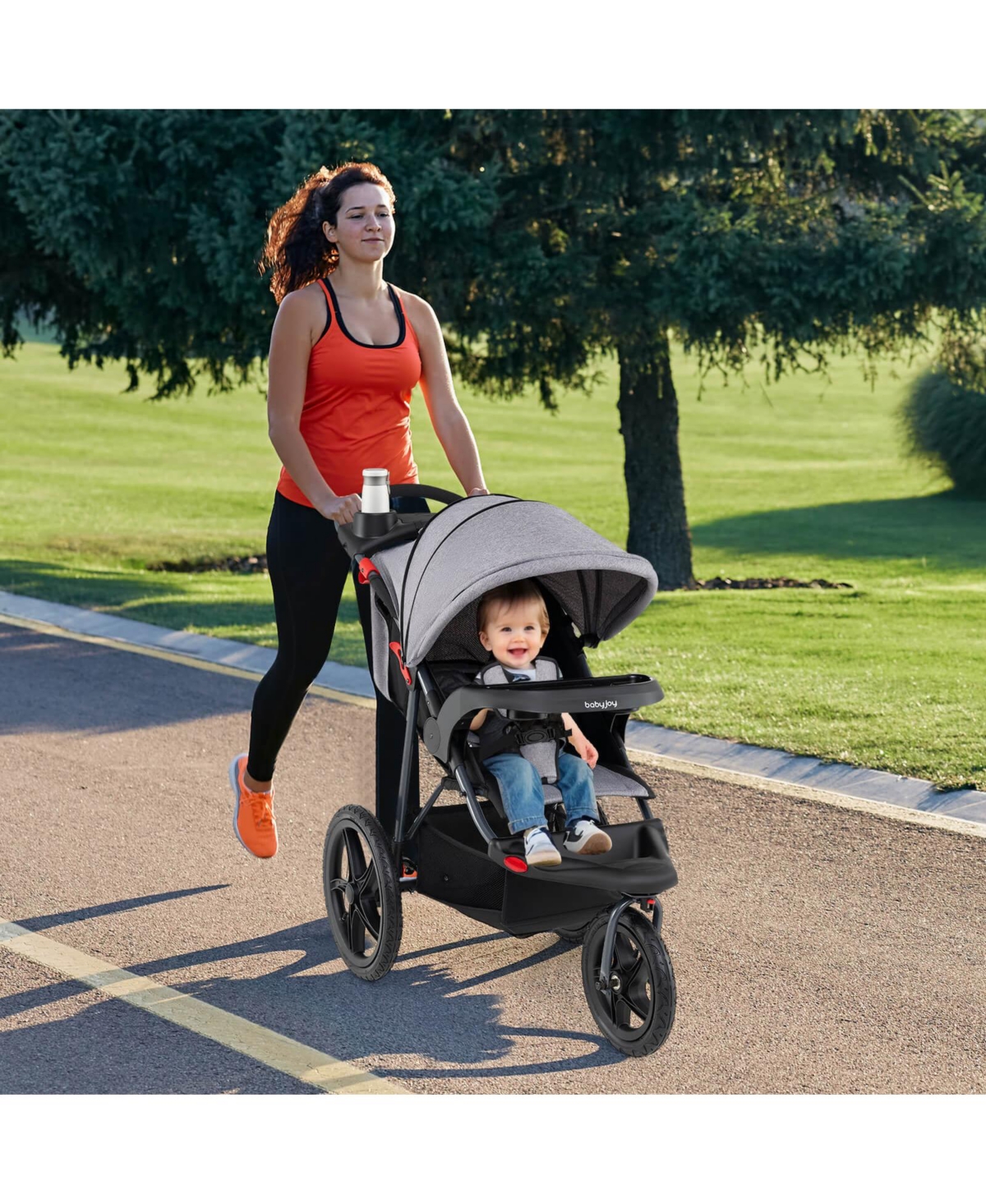Costway Jogging Stroller Foldable Jogger with Adjustable Canopy Detachable Tray