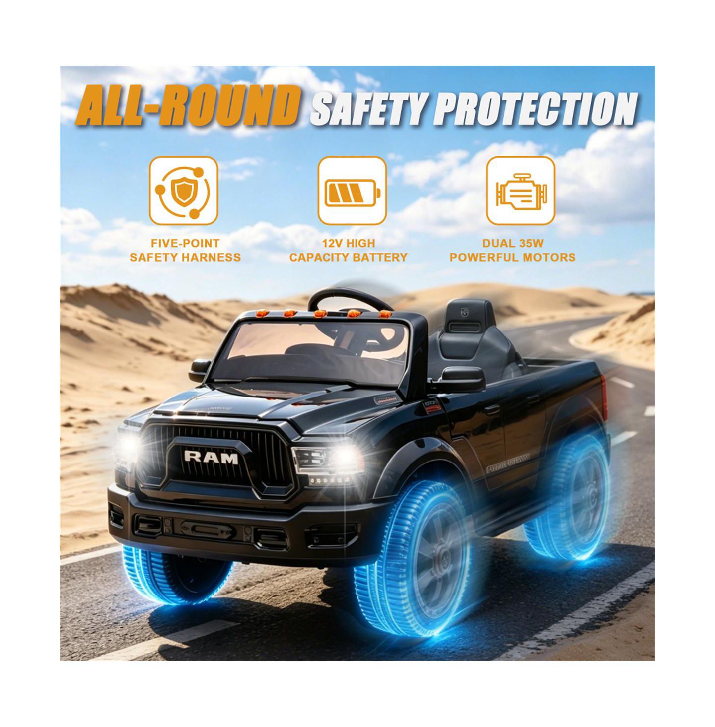 Детская игрушка YOBTOP 2500 Electric Pickup Truck with Parent Remote Control, 77.2 lb. Capacity, 3–5 лет, цвет: Чёрный — фото 8
