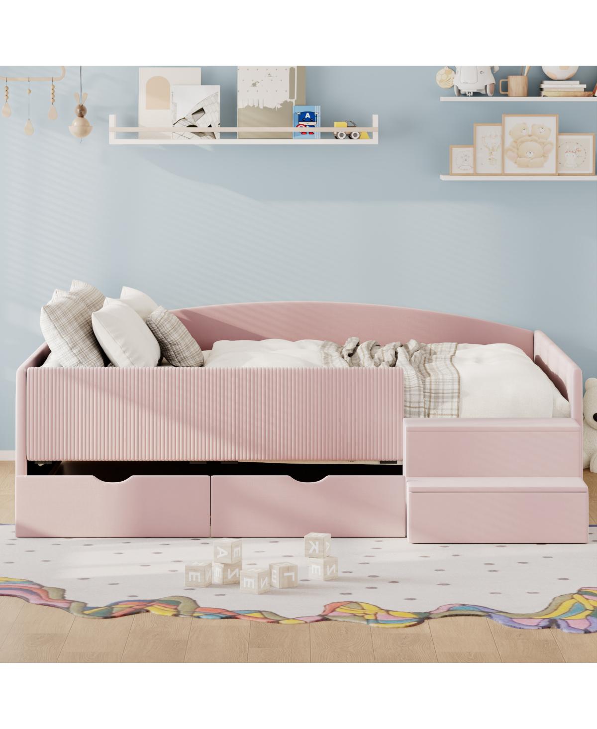 Streamdale Furniture Full Size Upholstered Daybed Frame with 2 Storage Drawers - Pink