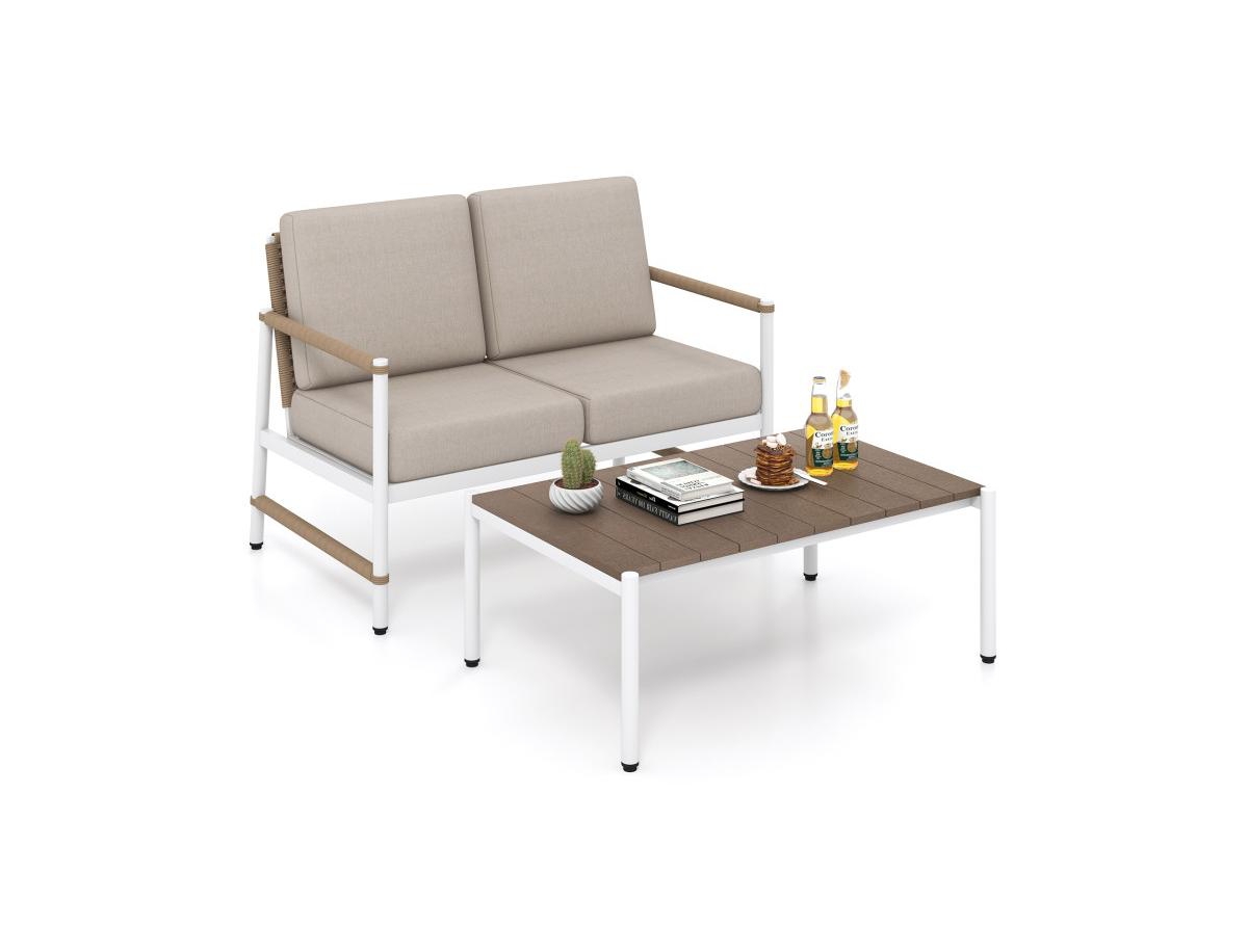 Boyel Living Patio Loveseat Sofa with Coffee Table Set with Thick Cushions