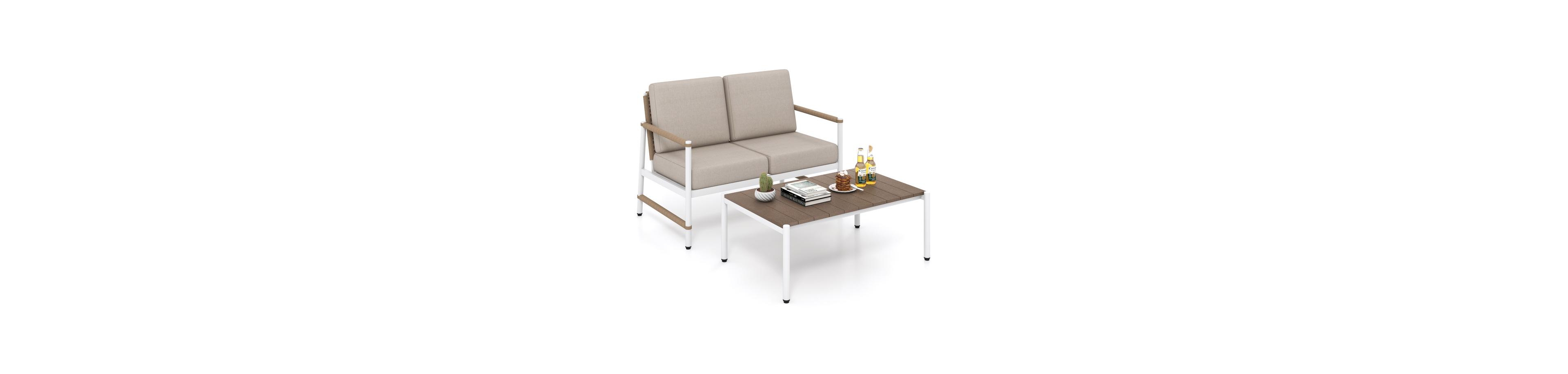 Boyel Living Patio Loveseat Sofa with Coffee Table Set with Thick Cushions