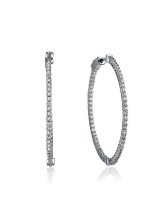 Radiant White Gold Plated CZ Black Plated Slim Hoop Earrings