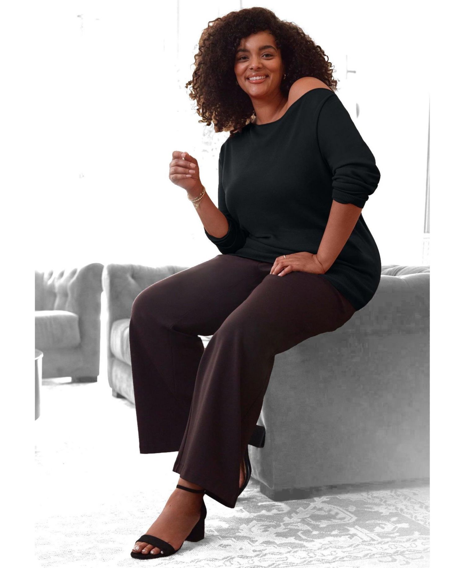 Plus Size Convertible Pullover Fine-Gauge Knit Funnel Neck Sweater