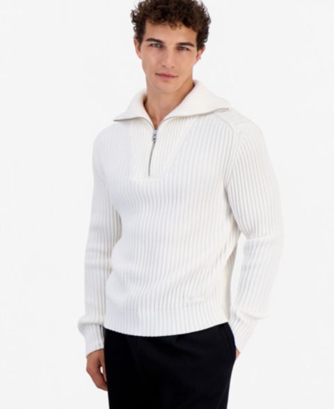 Мужской свитер Hugo Boss Srithon Half-Zip Turtleneck Relaxed-Fit, цвет: Натуральный