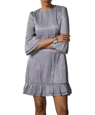 Women's Metallic Ruffle 3/4-Sleeve Mini Dress