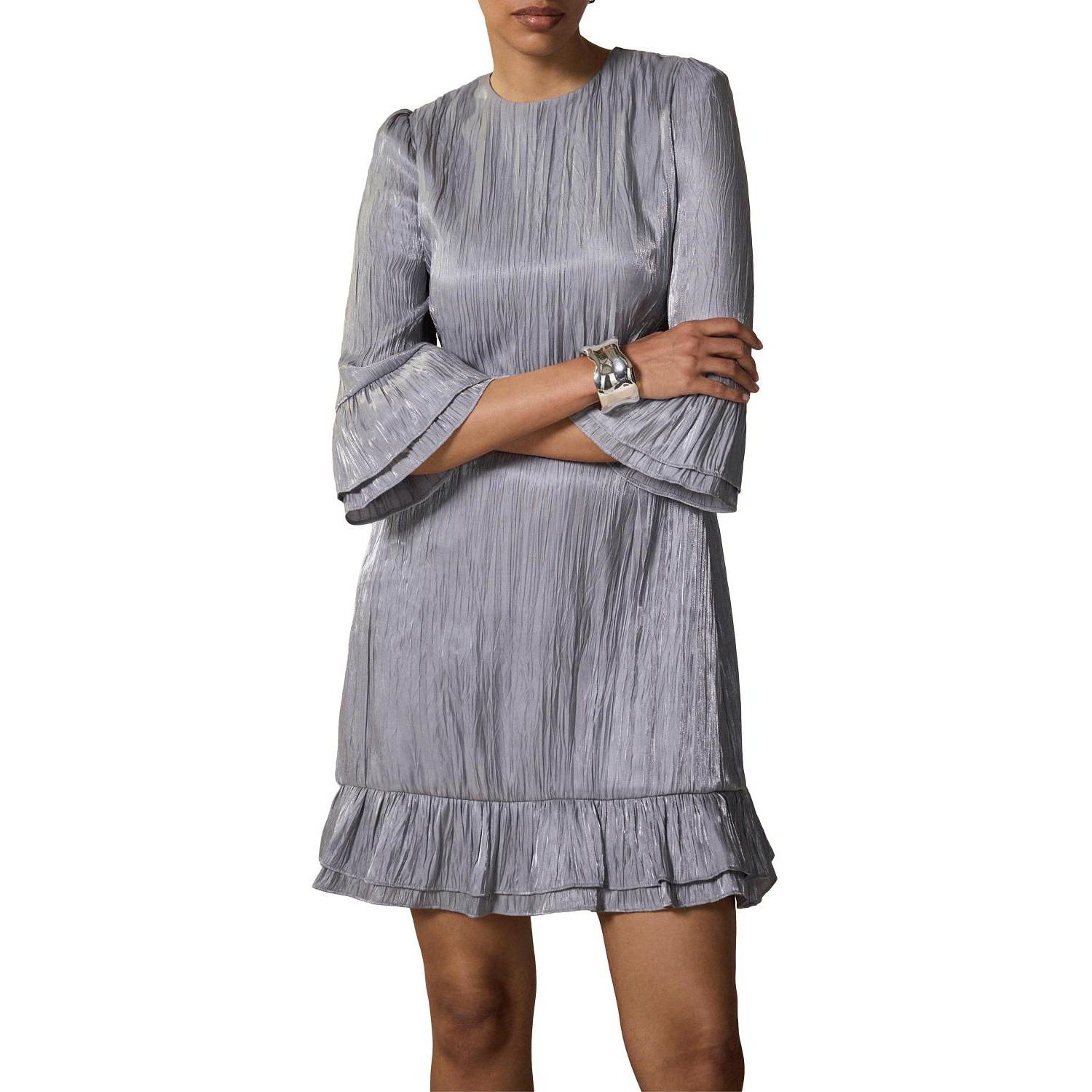 Women's Metallic Ruffle 3/4-Sleeve Mini Dress