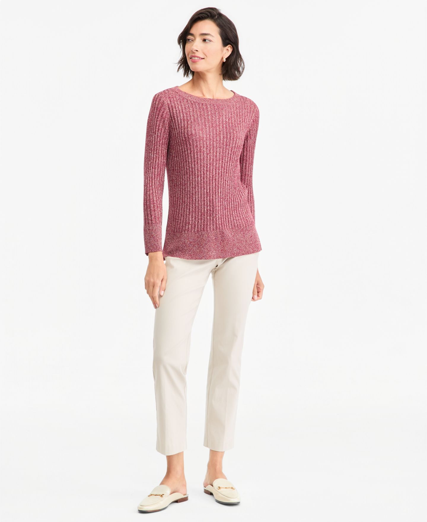 Женский свитер JM Collection Boat Neck Long-Sleeve Lurex, цвет: Вишнёвый — фото 3