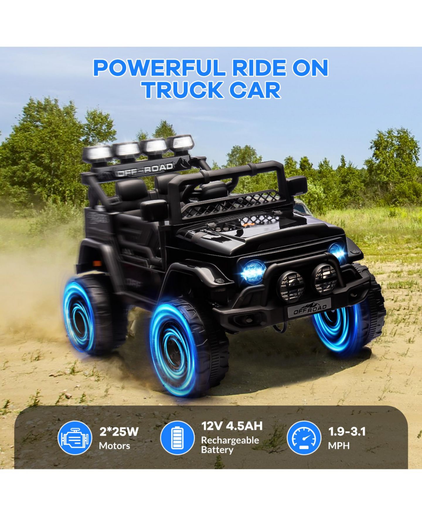 Детская игрушка homfan 12V Remote Control Electric Ride-On Truck with Spring Suspension, Ages 3-8, цвет: Чёрный — фото 3
