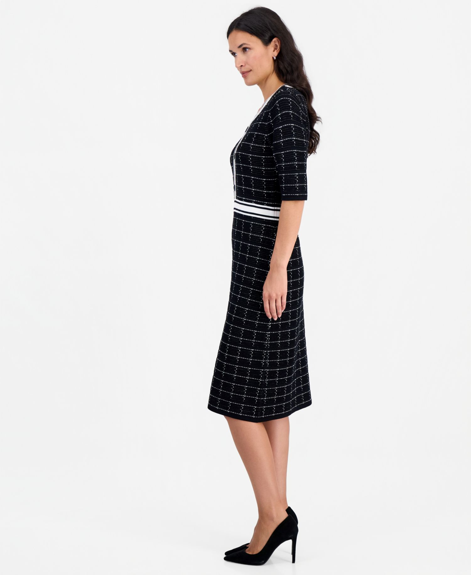 Petite Plaid Scoop Neck Midi Sweater Dress