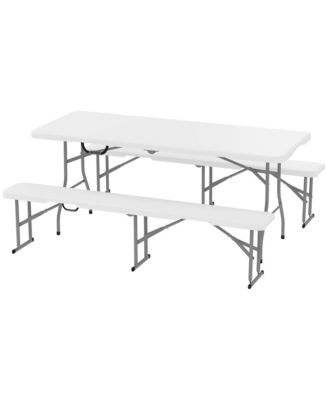 6FT 3 Pieces Portable Camping Table and Chairs, Folding Picnic Table Bench Set with Carrying Handles for BBQ, Party