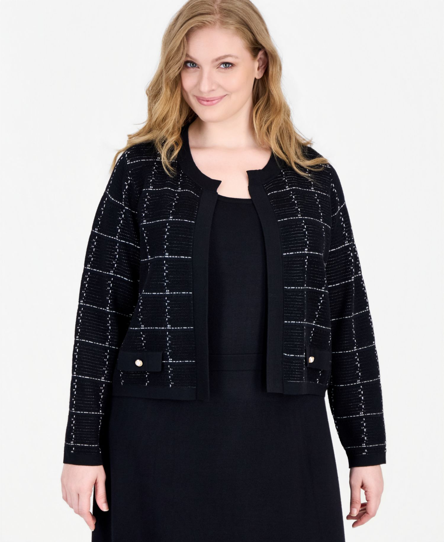 Plus Size Scoop Neck Long Sleeve Jacket Sweater Dress